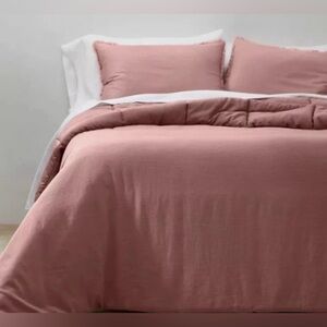 NWT Heavyweight Linen Blend Queen Comforter & Sham Set - Rose Cozy Cotton Warm